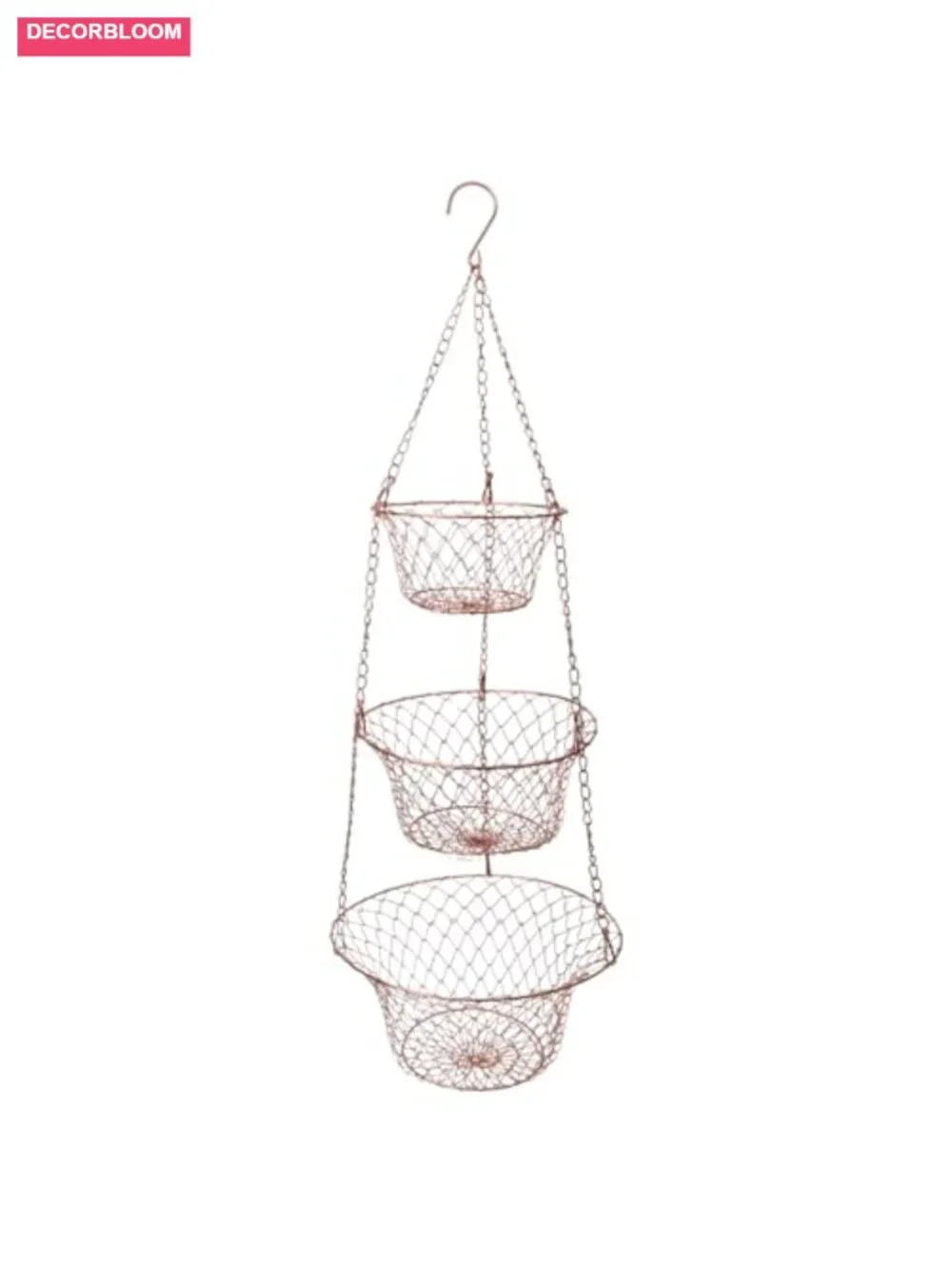 3 Tier Hanging Fruit Basket Heavy Duty Wire Storage Rack with Hooks
